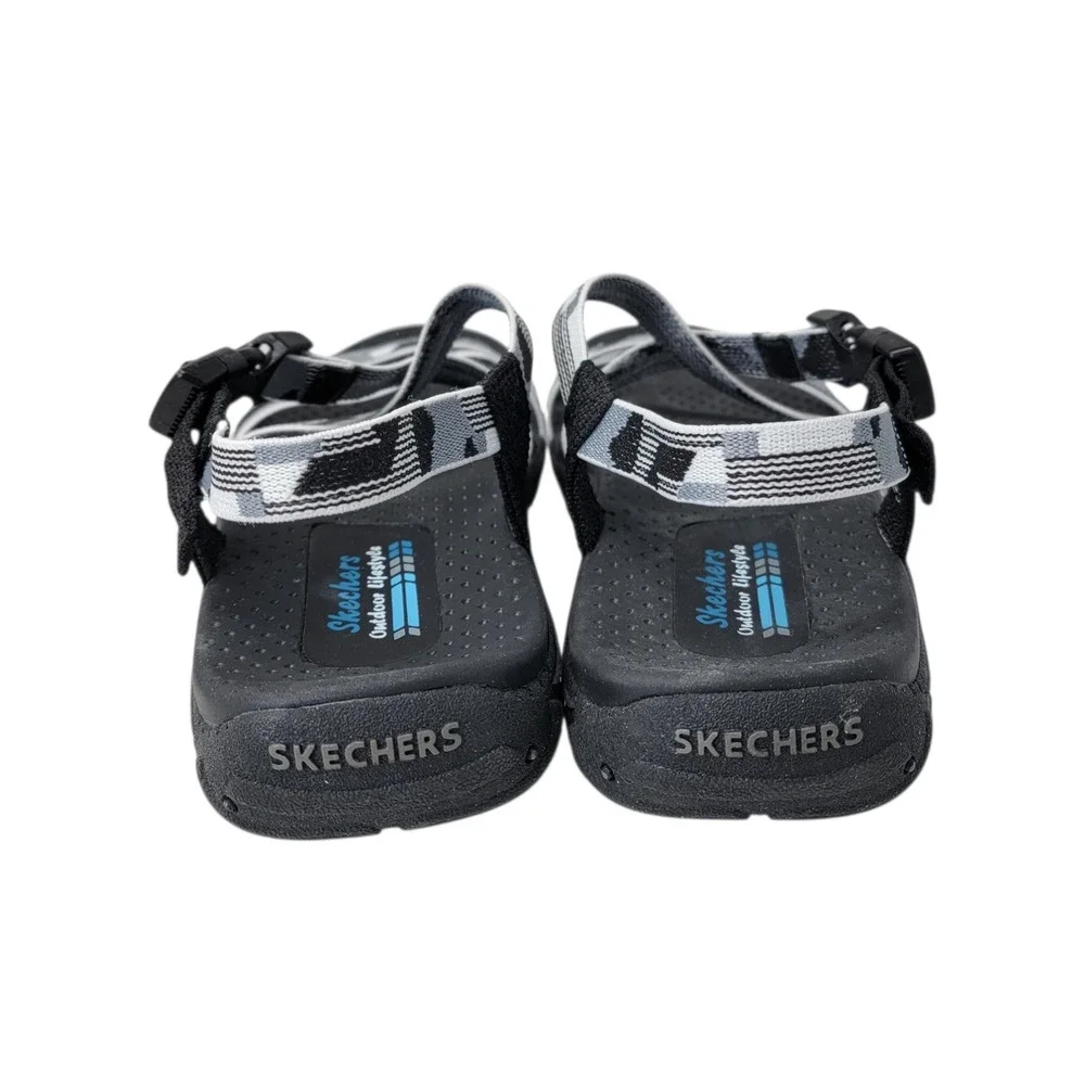 Skechers Reggae Color Fuze Sandals Womens‎ 8 Black White Outdoor Strappy New